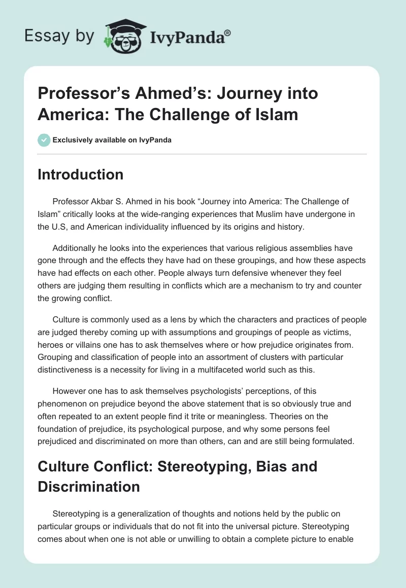 Professor’s Ahmed’s: Journey into America: The Challenge of Islam. Page 1