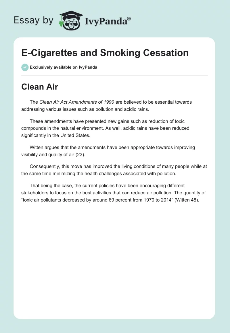 E-Cigarettes and Smoking Cessation. Page 1