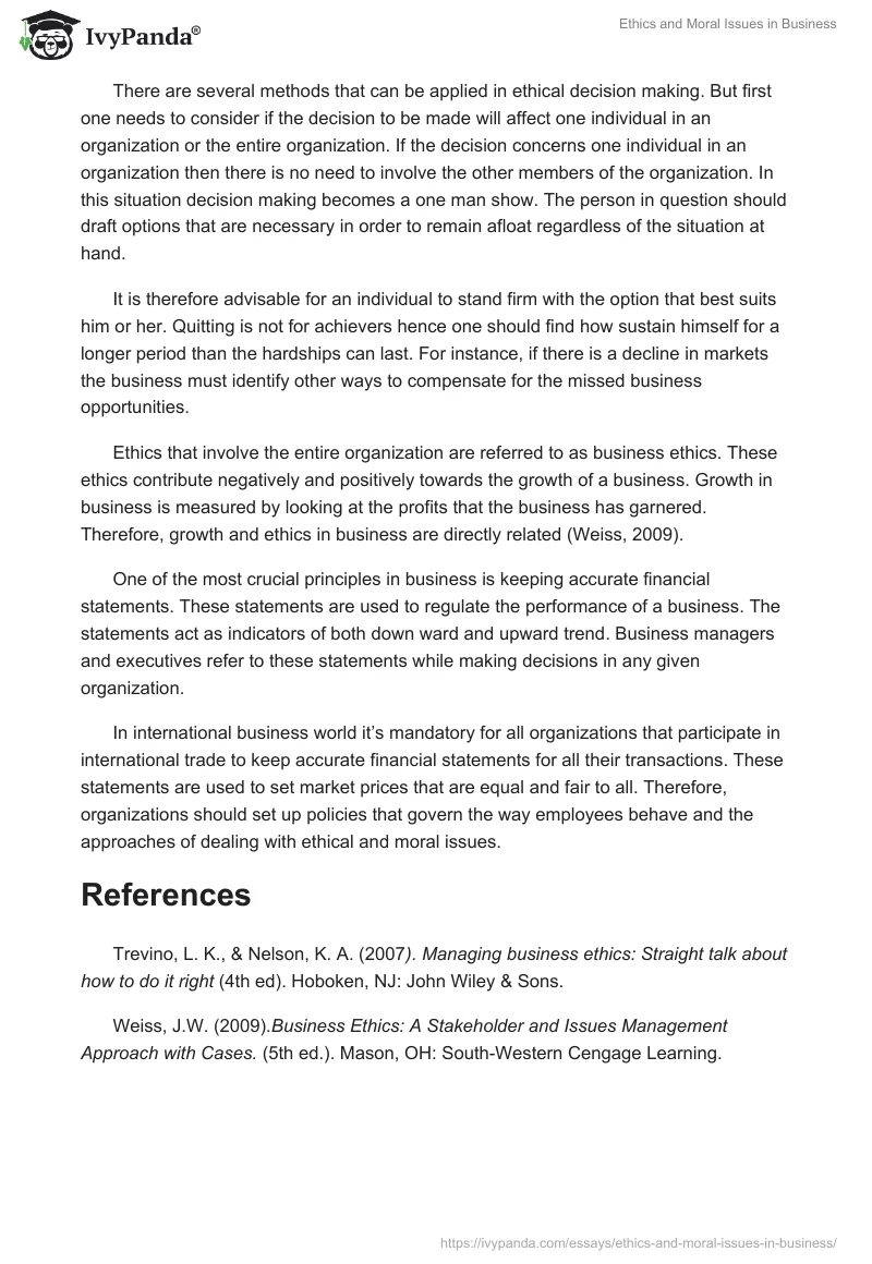 Ethics and Moral Issues in Business. Page 2