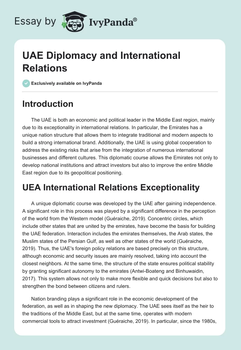 UAE Diplomacy and International Relations. Page 1