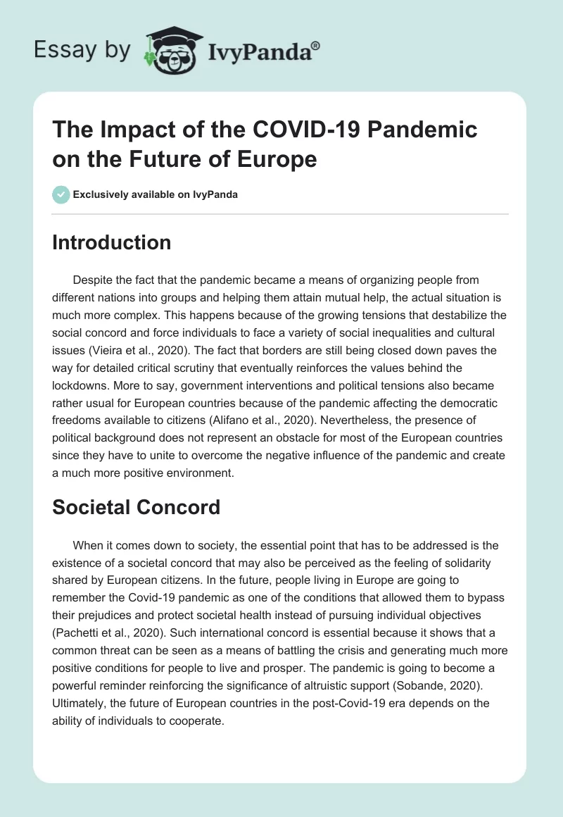 The Impact of the COVID-19 Pandemic on the Future of Europe. Page 1