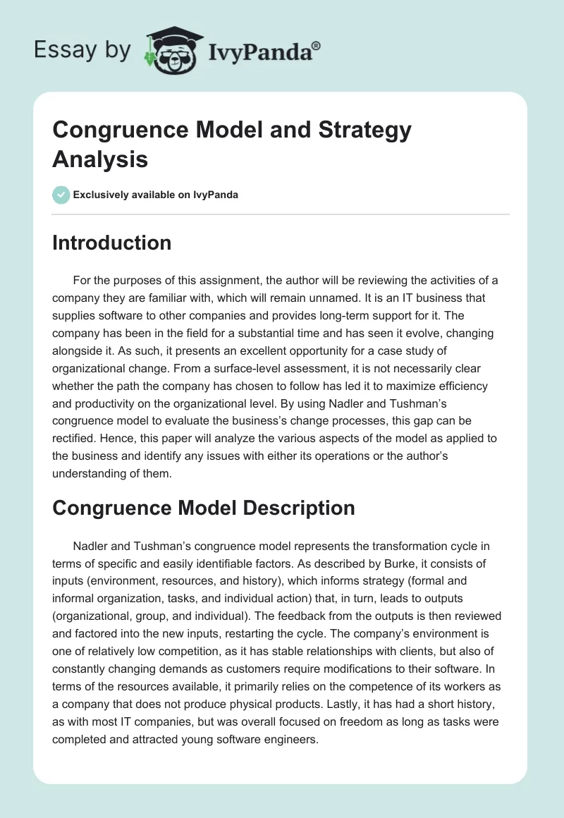 Congruence Model and Strategy Analysis. Page 1