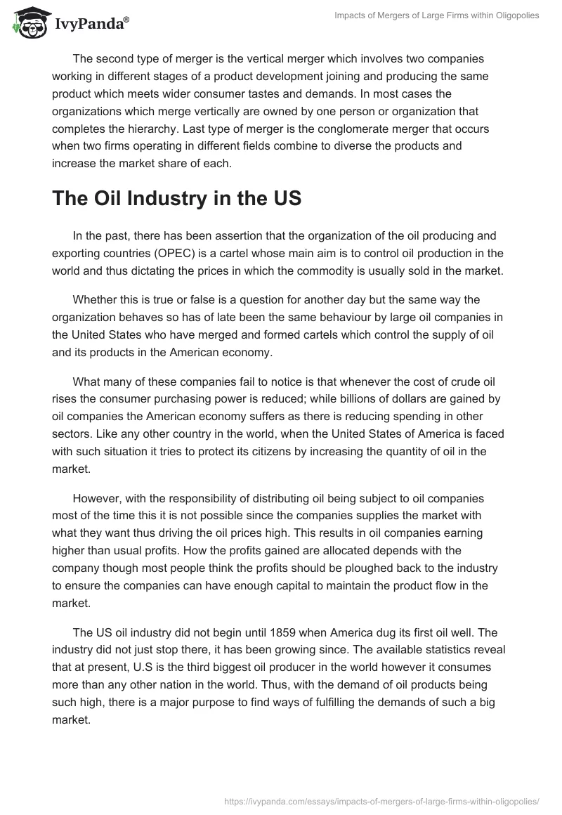 Impacts of Mergers of Large Firms Within Oligopolies. Page 2