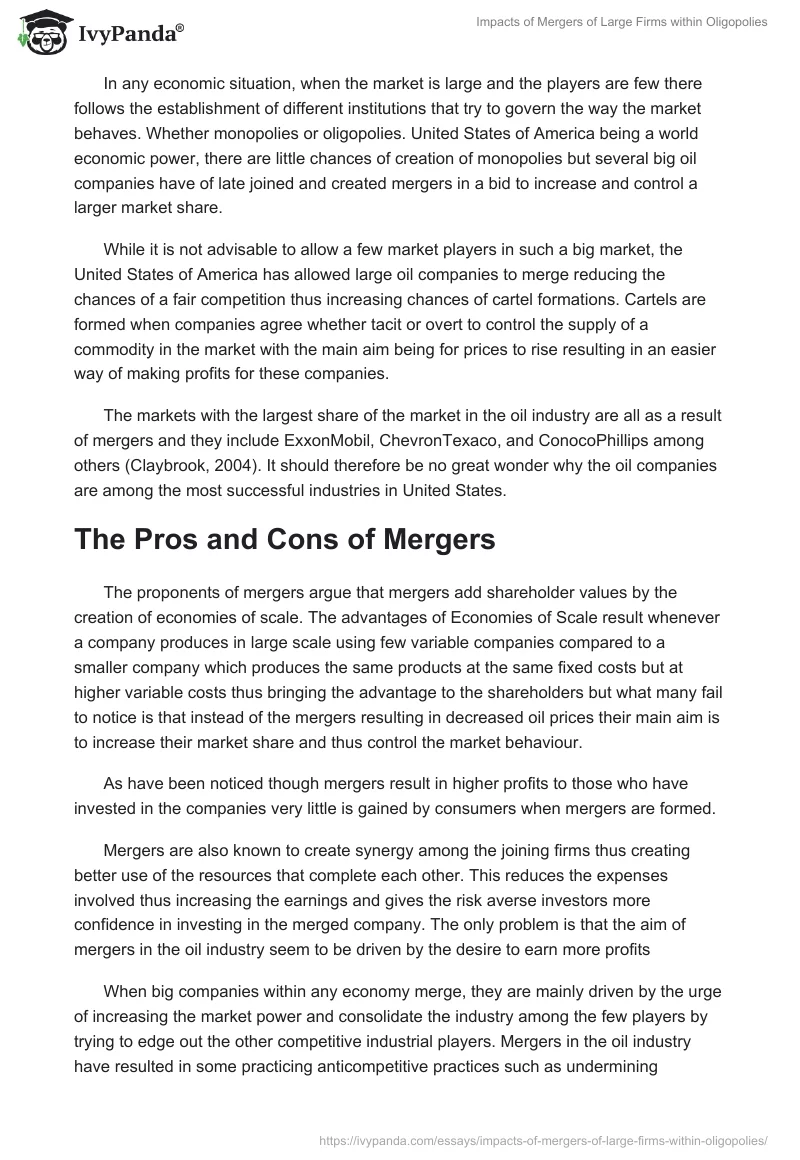 Impacts of Mergers of Large Firms Within Oligopolies. Page 3