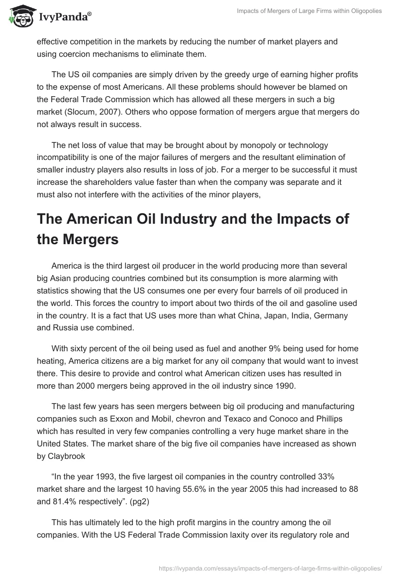 Impacts of Mergers of Large Firms Within Oligopolies. Page 4