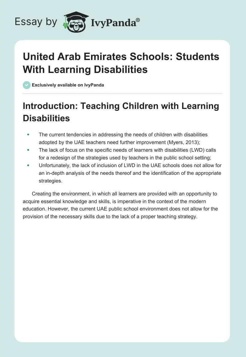 United Arab Emirates Schools: Students With Learning Disabilities. Page 1