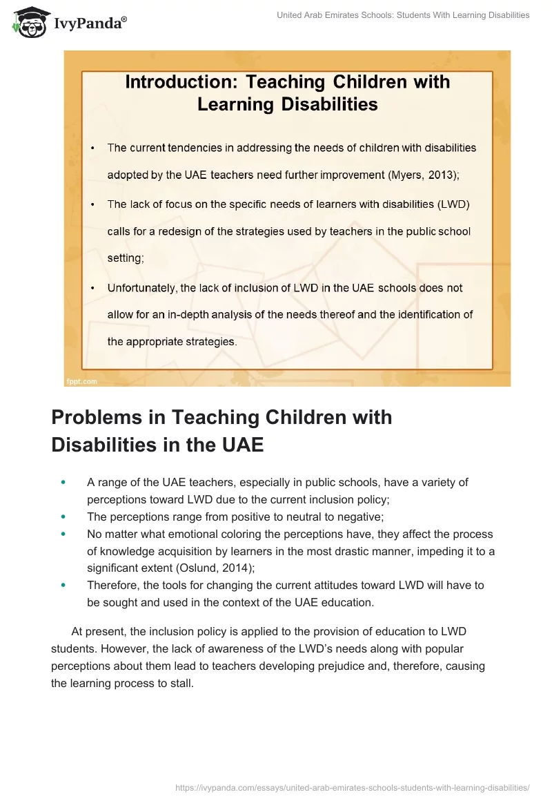 United Arab Emirates Schools: Students With Learning Disabilities. Page 2