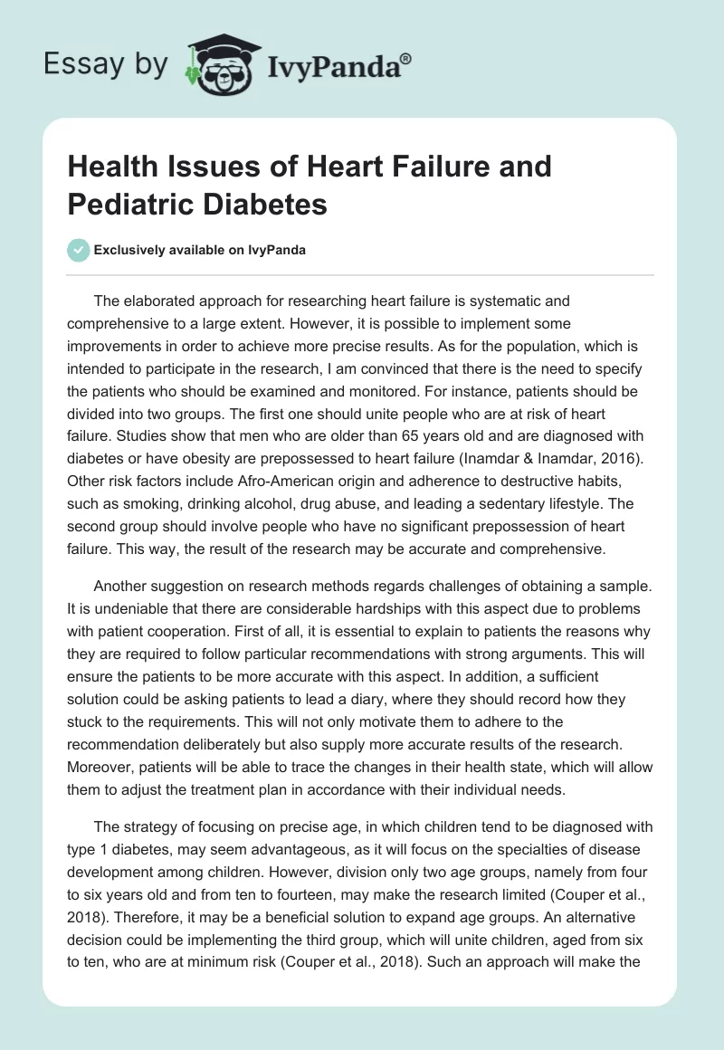 Health Issues of Heart Failure and Pediatric Diabetes. Page 1