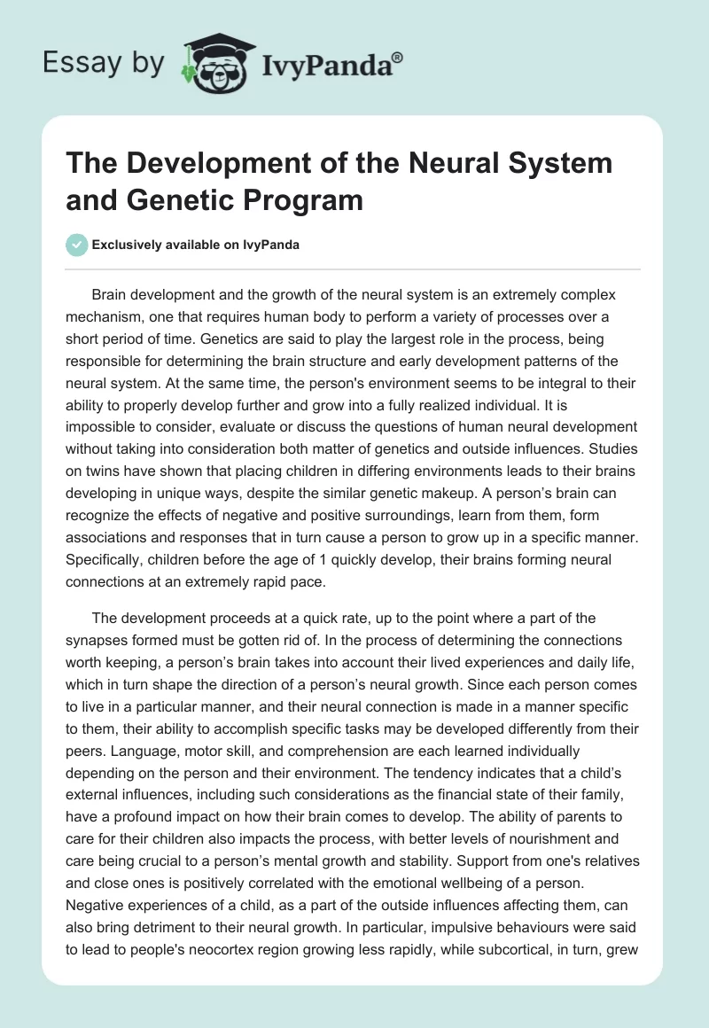 The Development of the Neural System and Genetic Program. Page 1