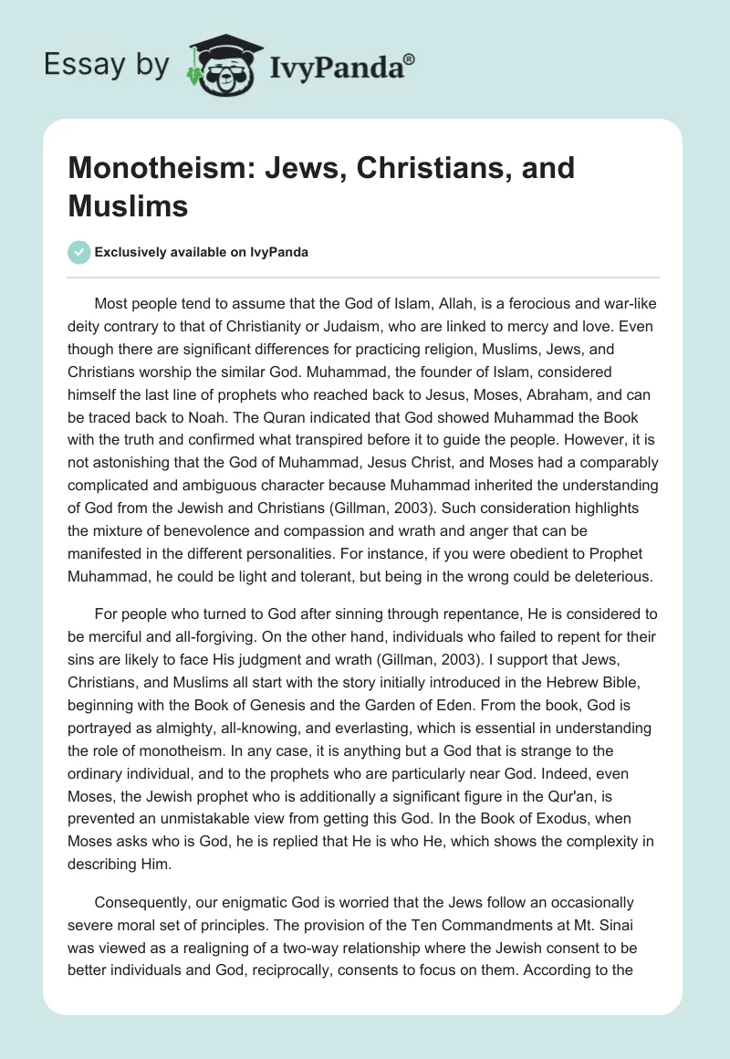 Monotheism: Jews, Christians, and Muslims. Page 1