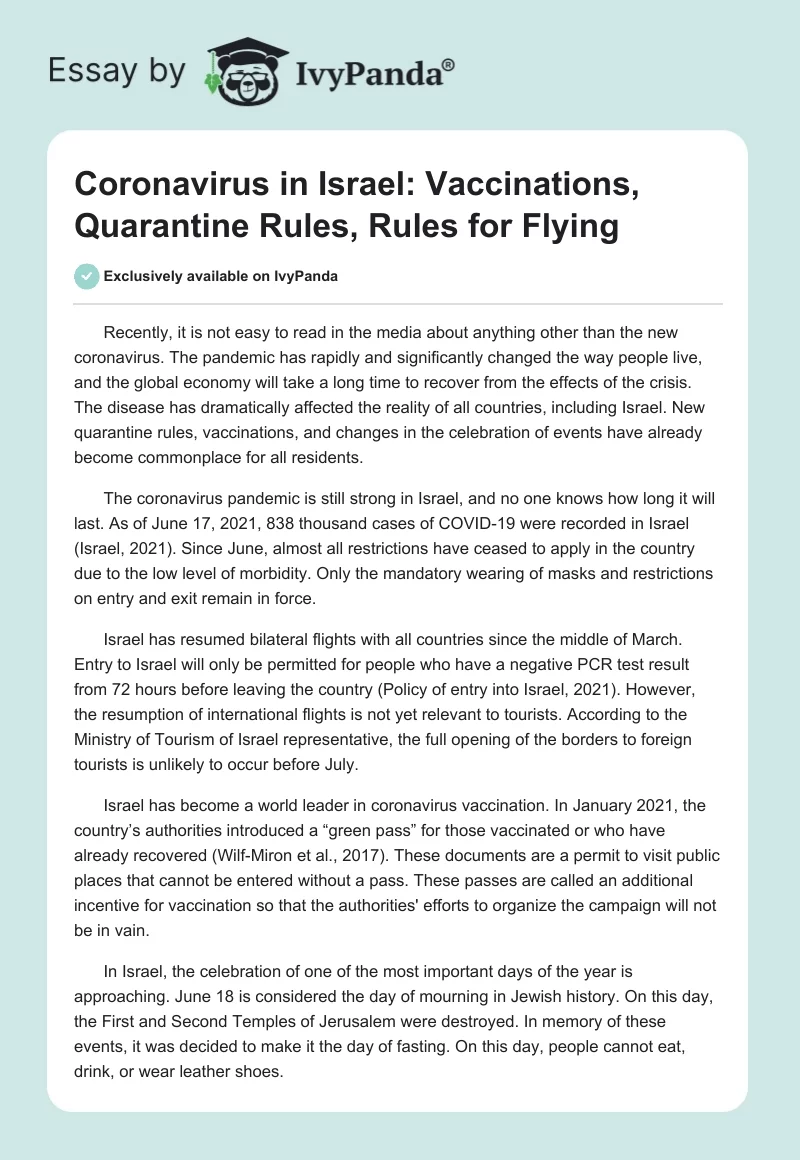 Coronavirus in Israel: Vaccinations, Quarantine Rules, Rules for Flying. Page 1
