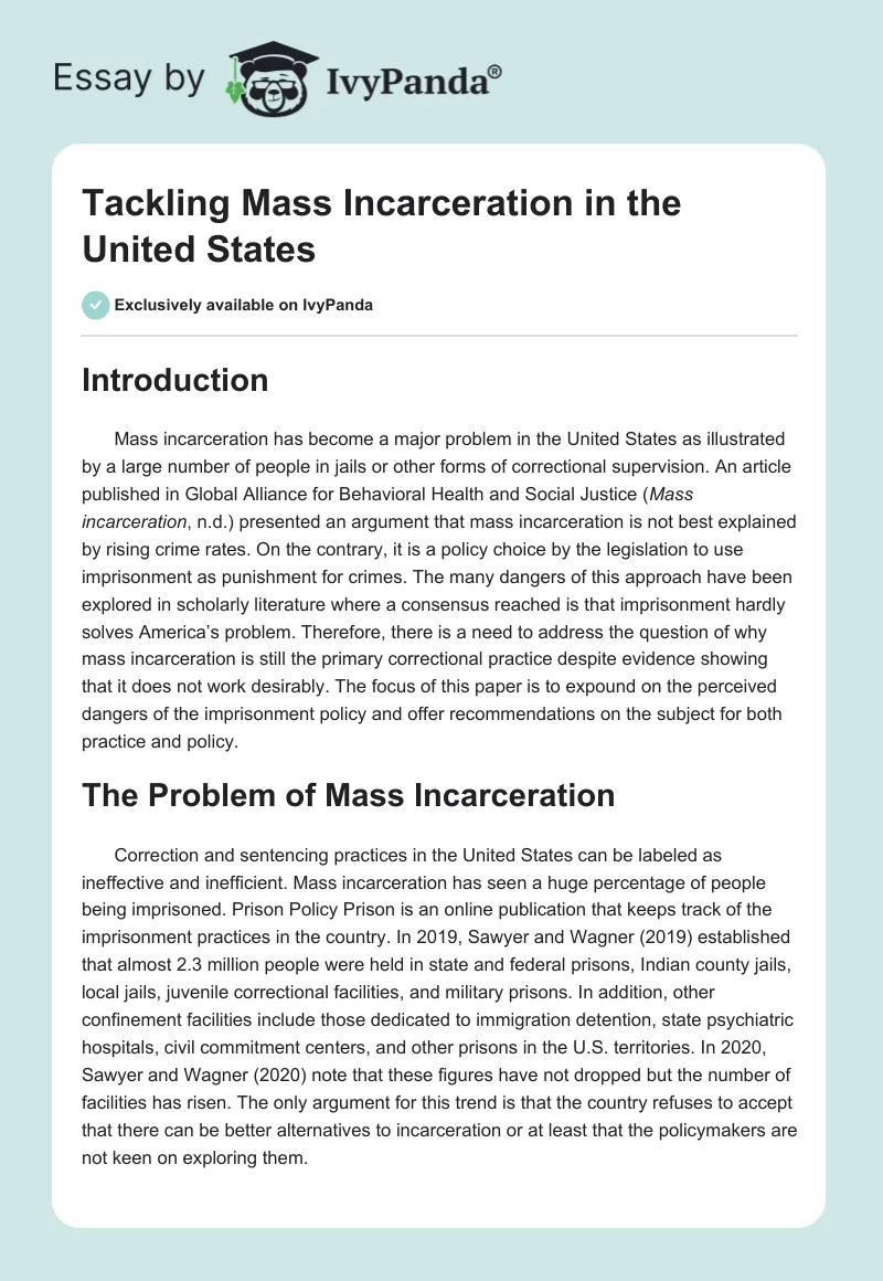 Tackling Mass Incarceration in the United States. Page 1