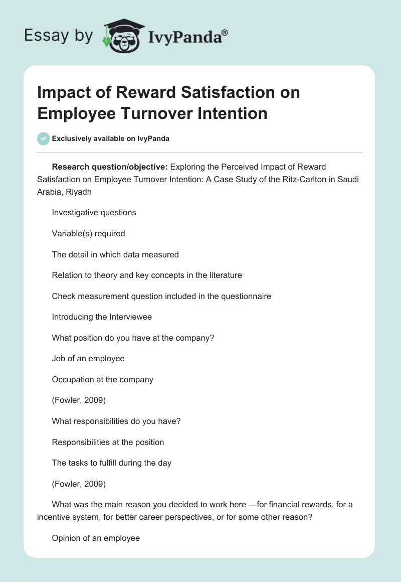 Impact of Reward Satisfaction on Employee Turnover Intention. Page 1