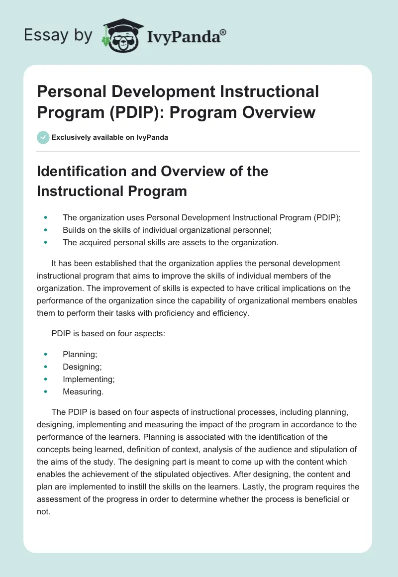 Personal Development Instructional Program (PDIP): Program Overview. Page 1