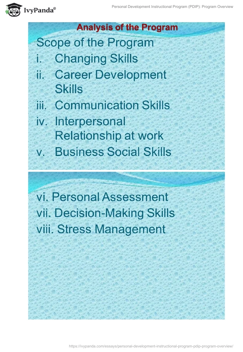 Personal Development Instructional Program (PDIP): Program Overview. Page 4