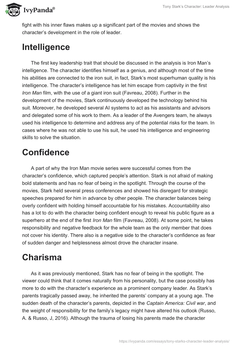 Tony Stark’s Character: Leader Analysis. Page 2