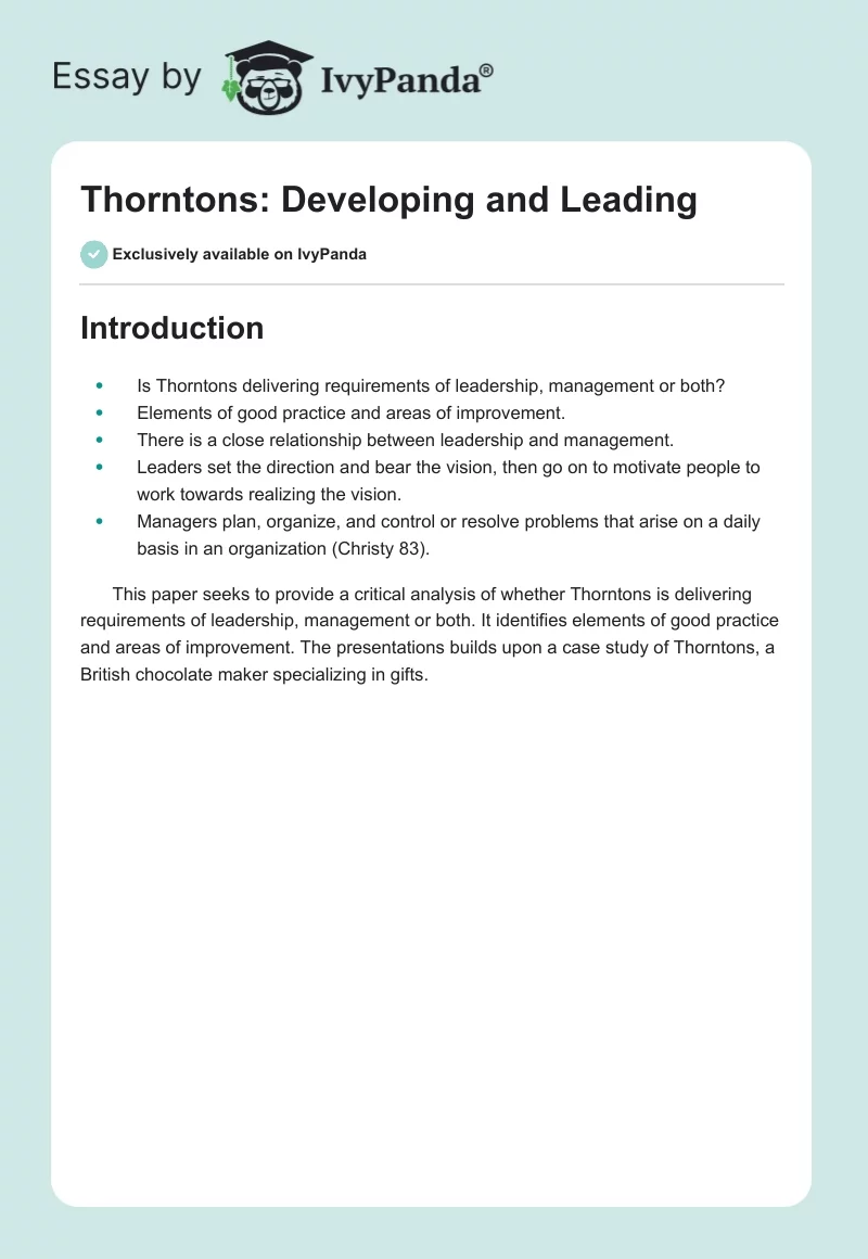 Thorntons: Developing and Leading. Page 1