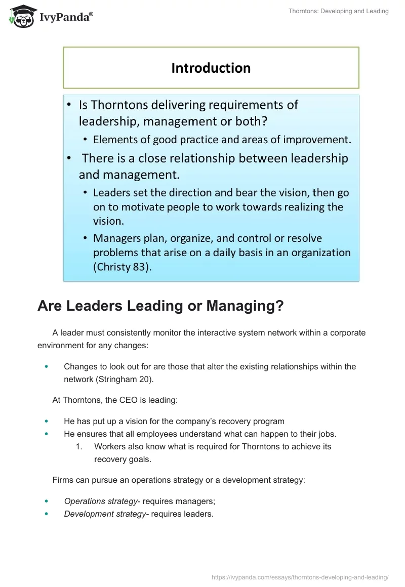 Thorntons: Developing and Leading. Page 2