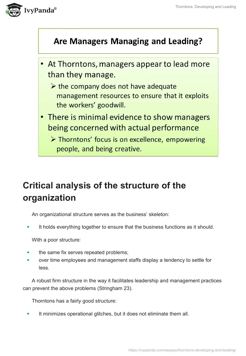 Thorntons: Developing and Leading. Page 5