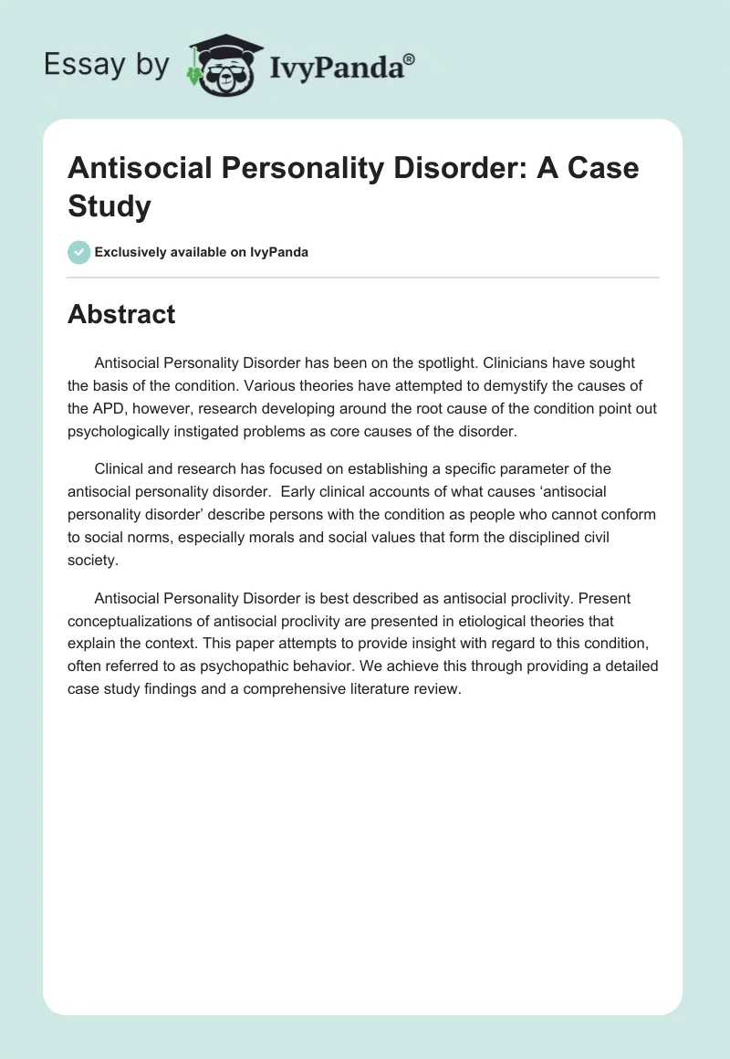 Antisocial Personality Disorder: A Case Study. Page 1