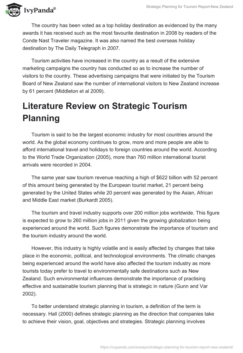 Strategic Planning for Tourism Report-New Zealand. Page 2
