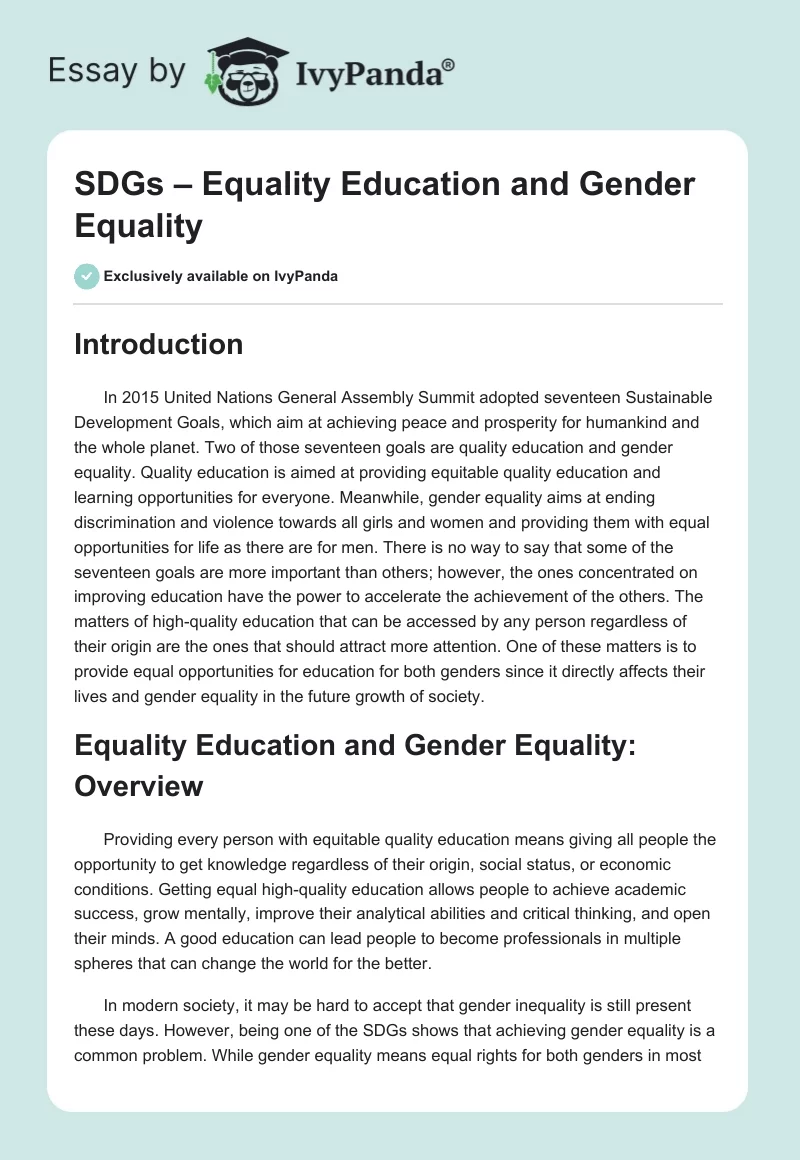 SDGs – Equality Education and Gender Equality. Page 1