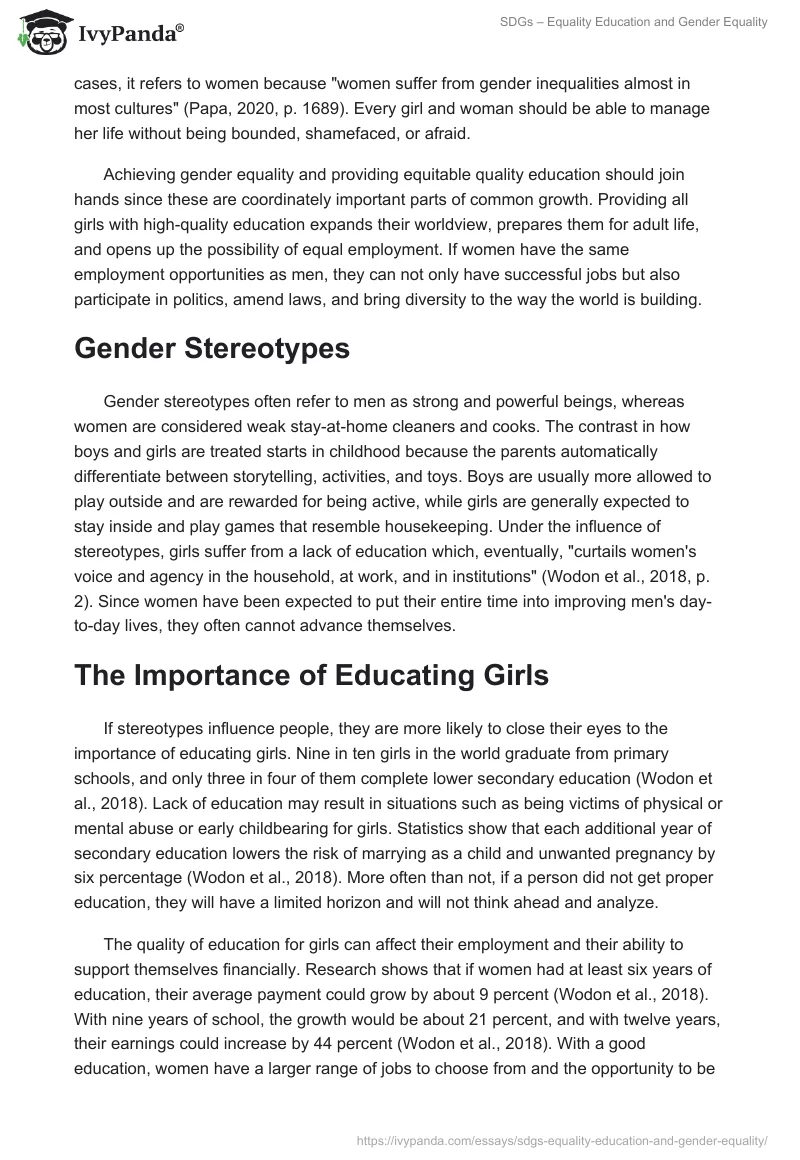 SDGs – Equality Education and Gender Equality. Page 2