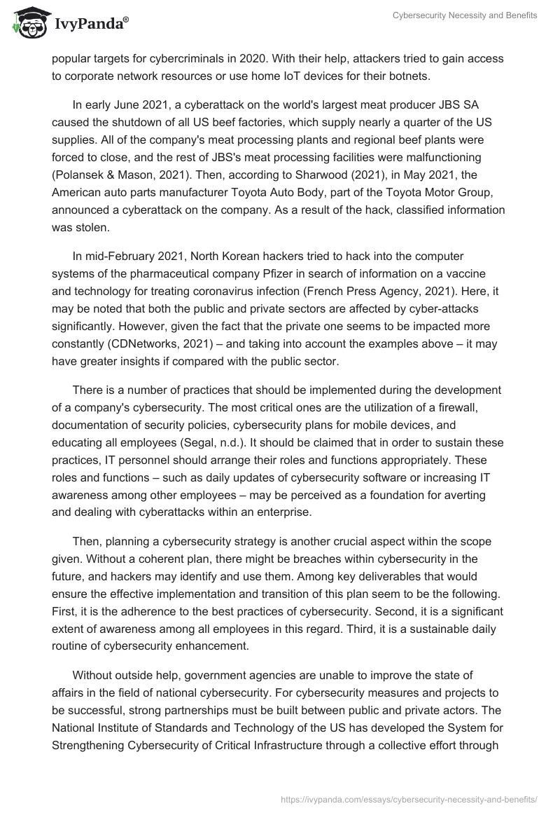 Cybersecurity Necessity and Benefits. Page 2