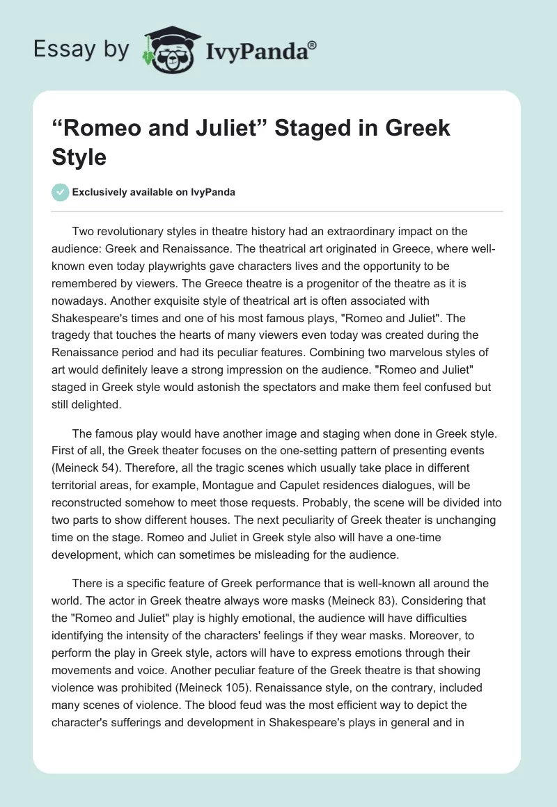 “Romeo and Juliet” Staged in Greek Style. Page 1