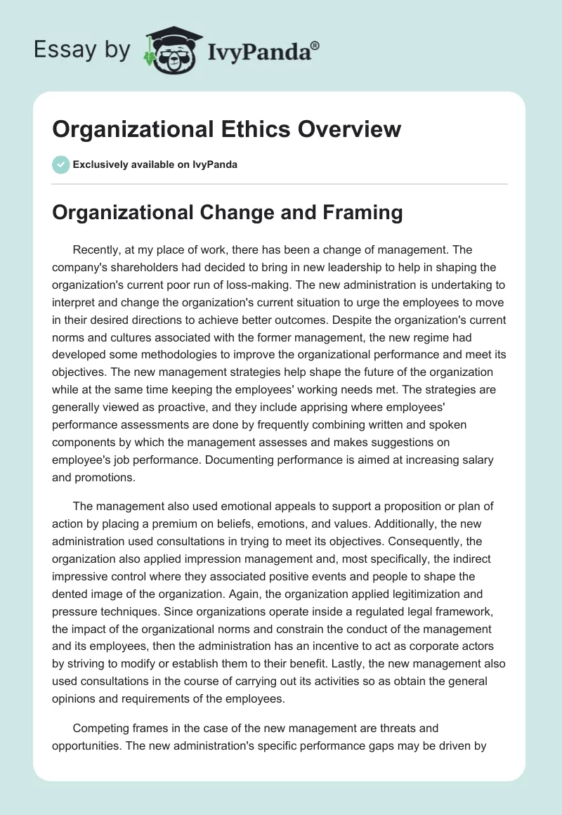 Organizational Ethics Overview. Page 1
