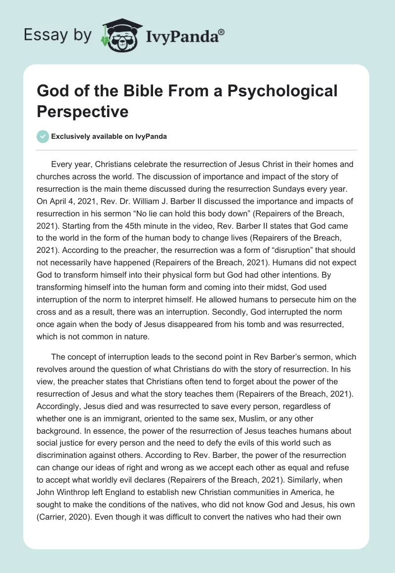God of the Bible From a Psychological Perspective. Page 1
