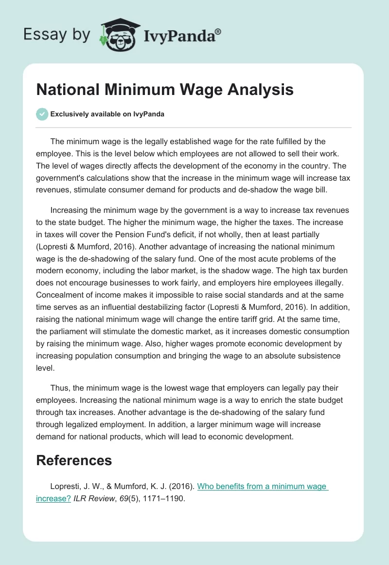 National Minimum Wage Analysis. Page 1