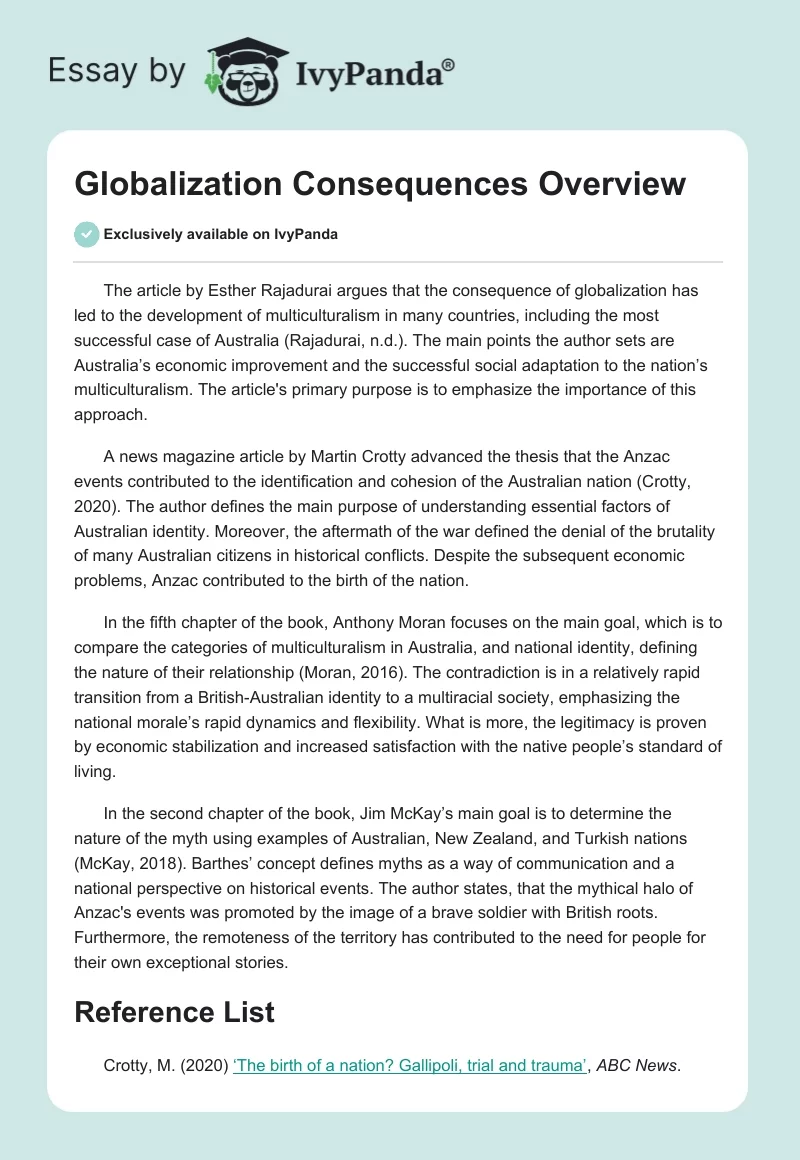 Globalization Consequences Overview. Page 1