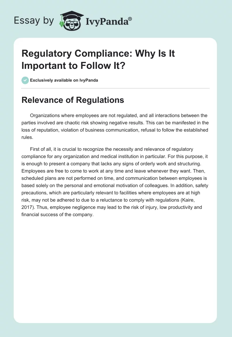 Regulatory Compliance: Why Is It Important to Follow It?. Page 1