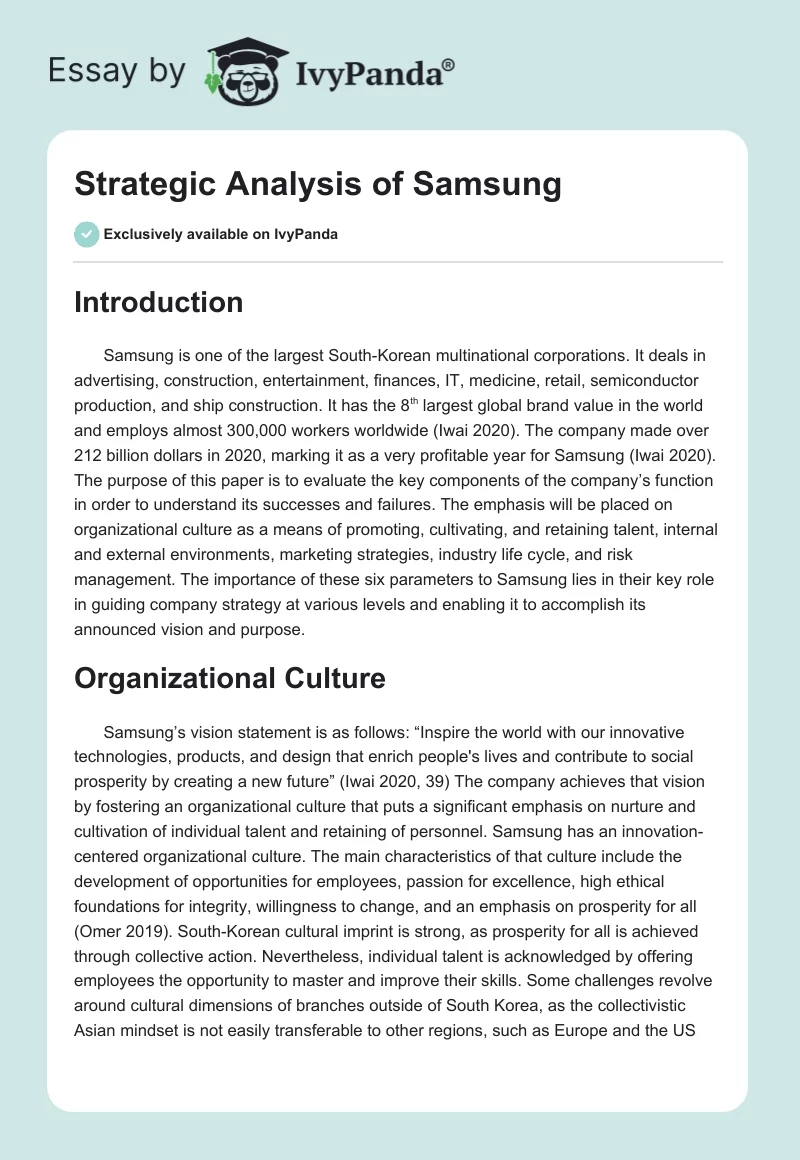 Strategic Analysis of Samsung. Page 1