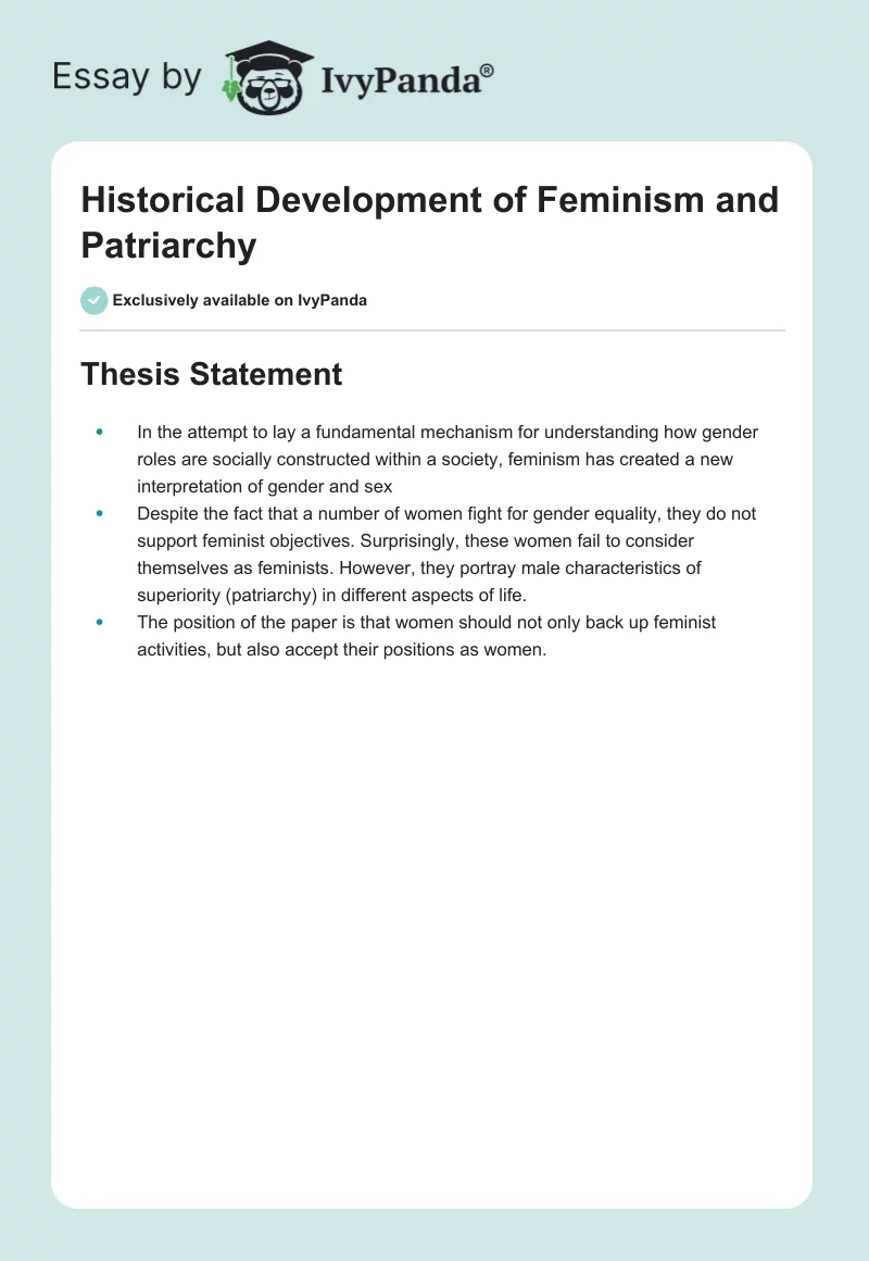 Historical Development of Feminism and Patriarchy. Page 1