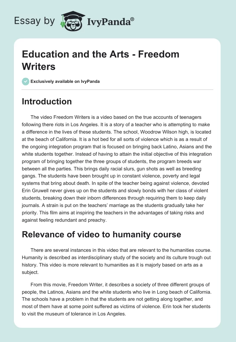 Education and the Arts - "Freedom Writers". Page 1