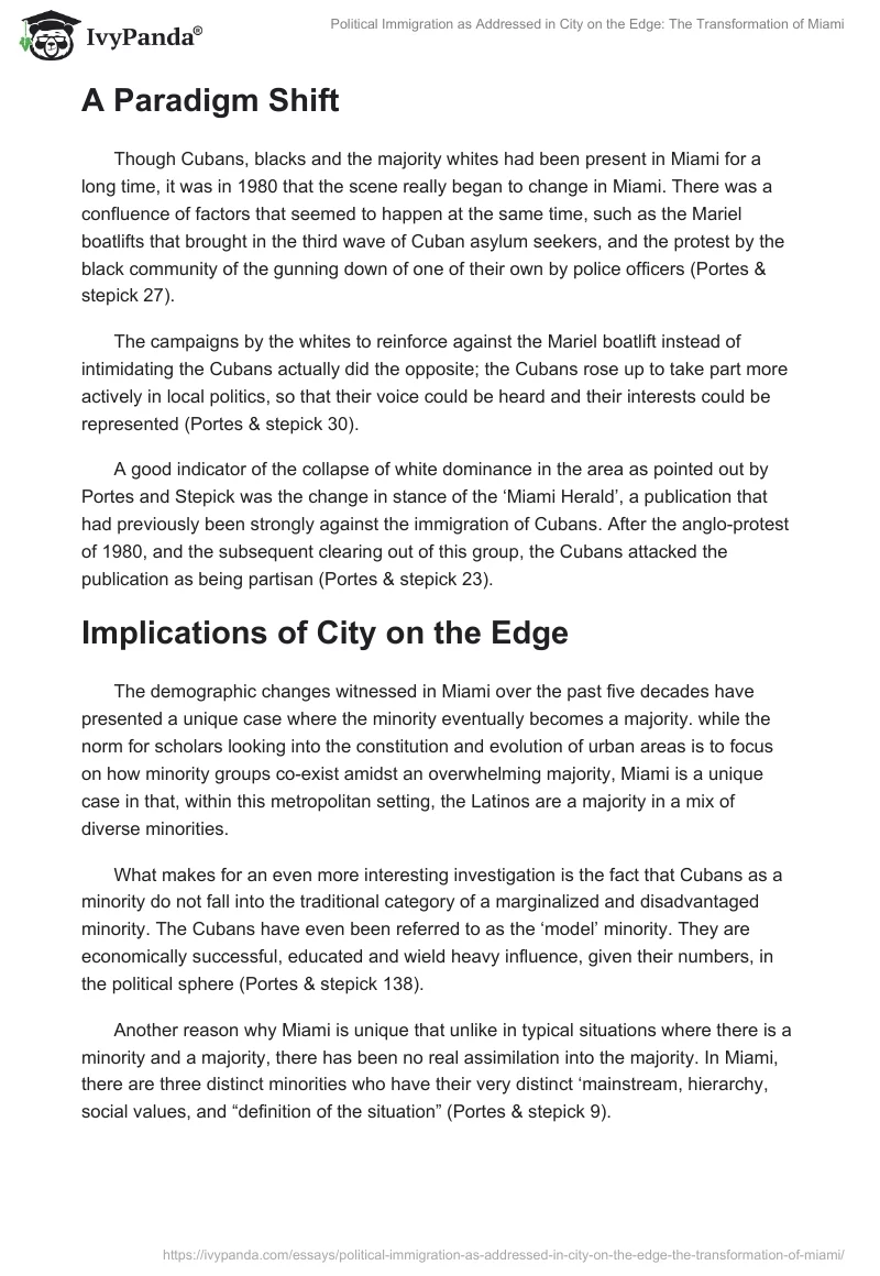 Political Immigration as Addressed in City on the Edge: The Transformation of Miami. Page 2