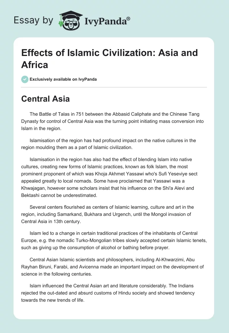 Effects of Islamic Civilization: Asia and Africa. Page 1