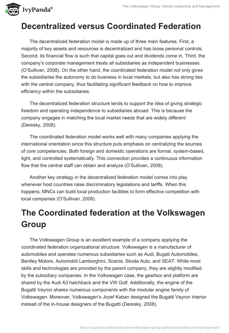The Volkswagen Group: Global Leadership and Management. Page 2