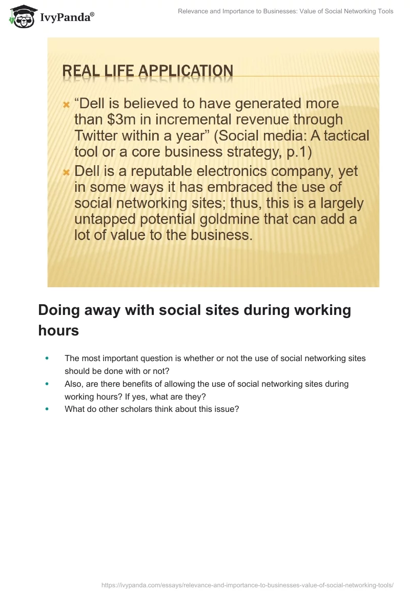 Relevance and Importance to Businesses: Value of Social Networking Tools. Page 5