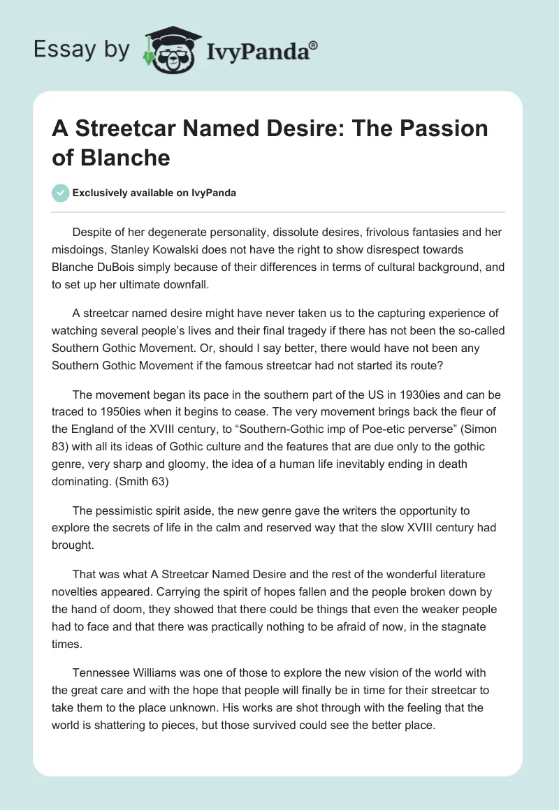 A Streetcar Named Desire: The Passion of Blanche. Page 1