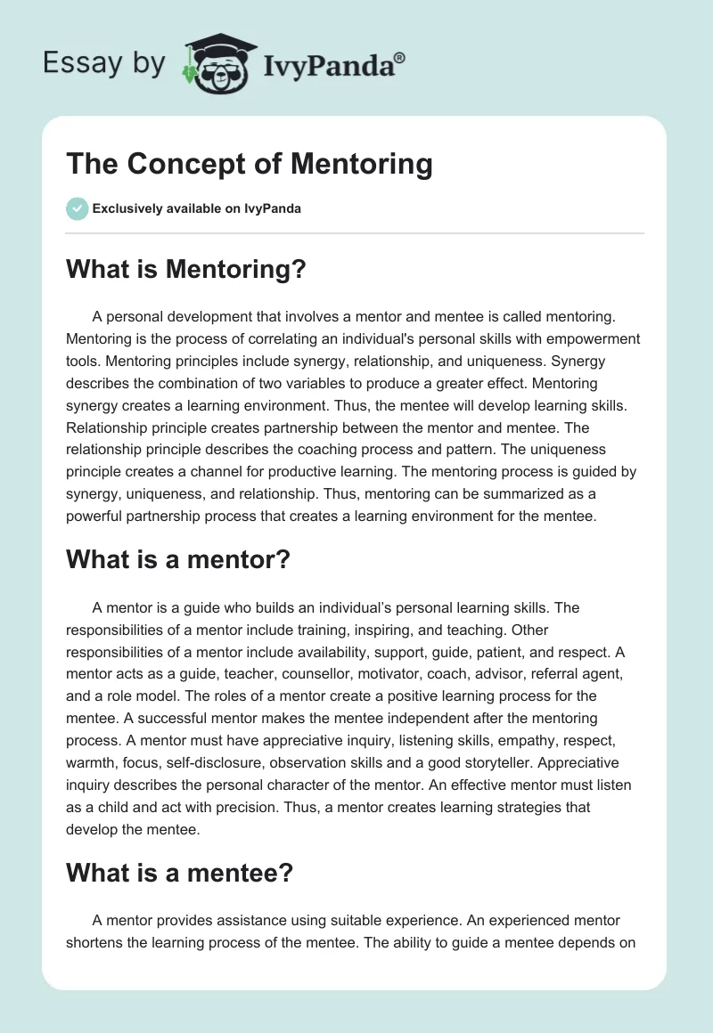 The Concept of Mentoring. Page 1