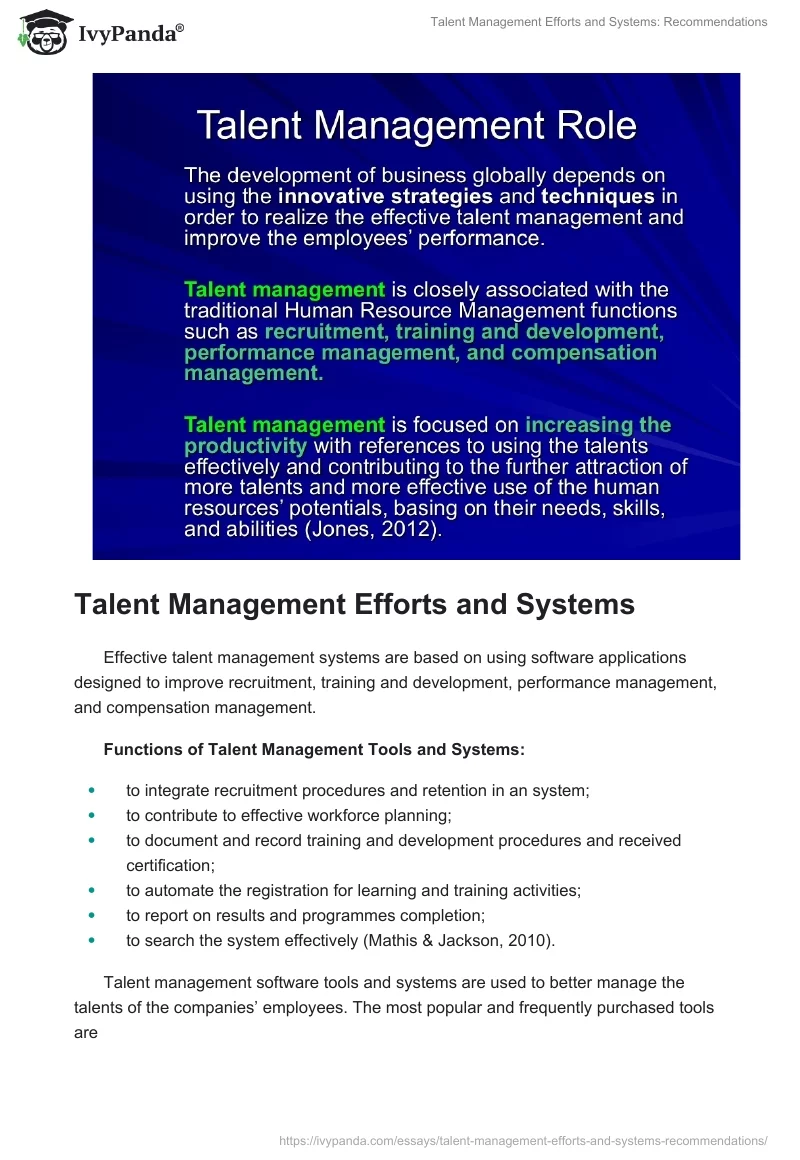 Talent Management Efforts and Systems: Recommendations. Page 2