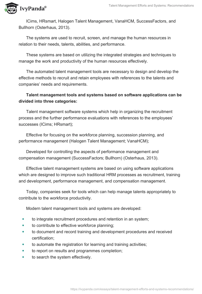 Talent Management Efforts and Systems: Recommendations. Page 3