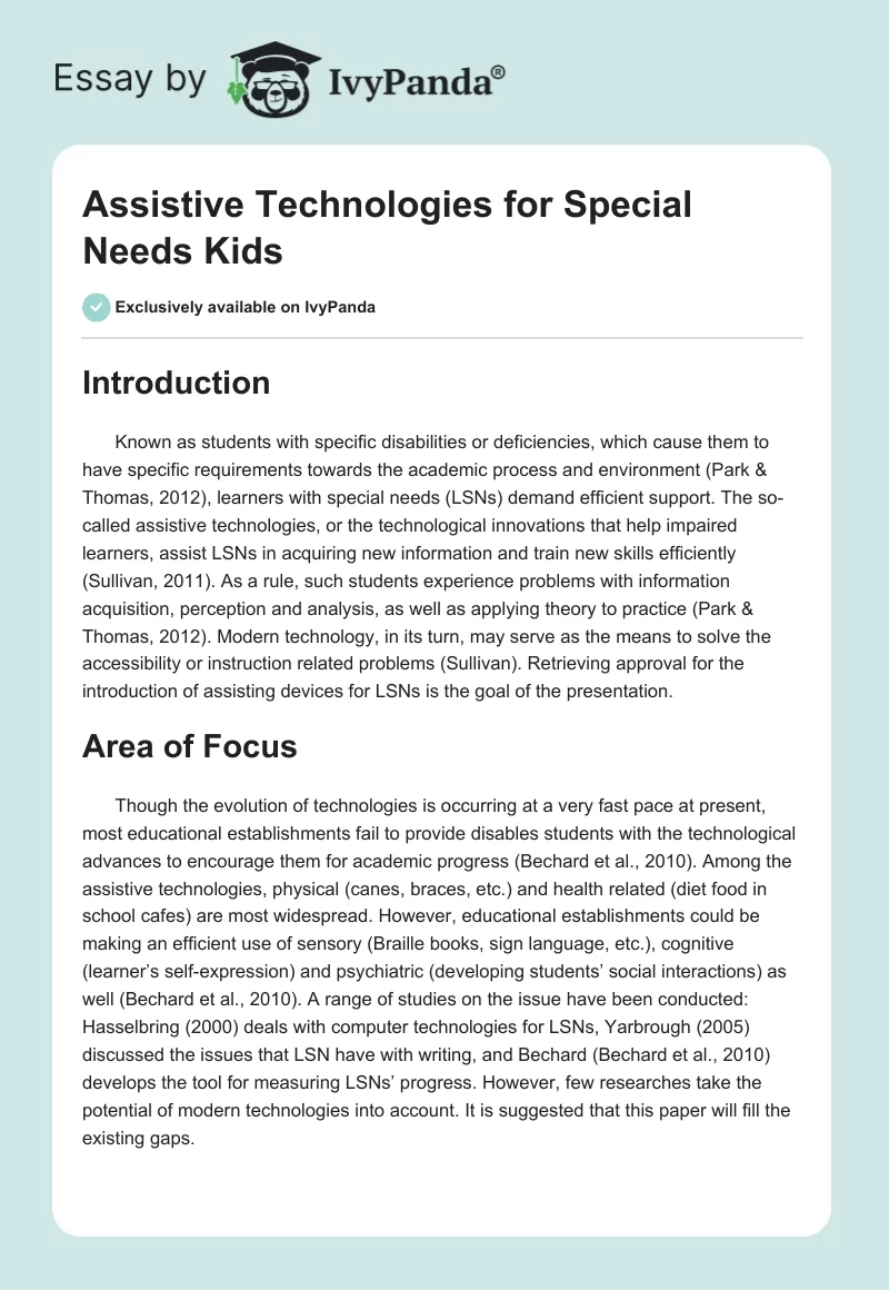 Assistive Technologies for Special Needs Kids. Page 1