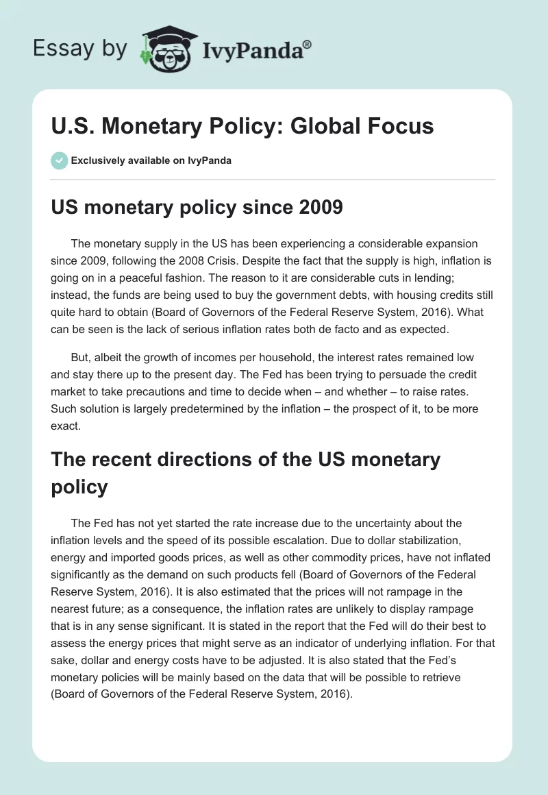 U.S. Monetary Policy: Global Focus. Page 1