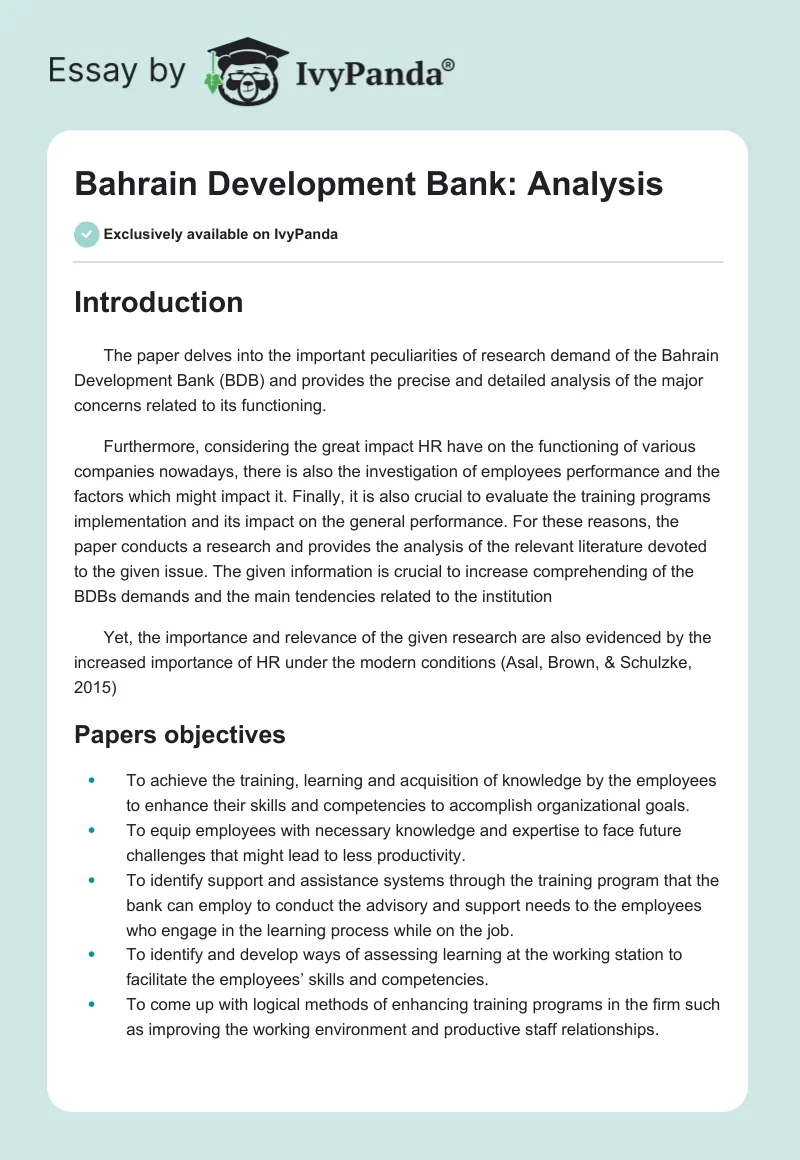 Bahrain Development Bank: Analysis. Page 1