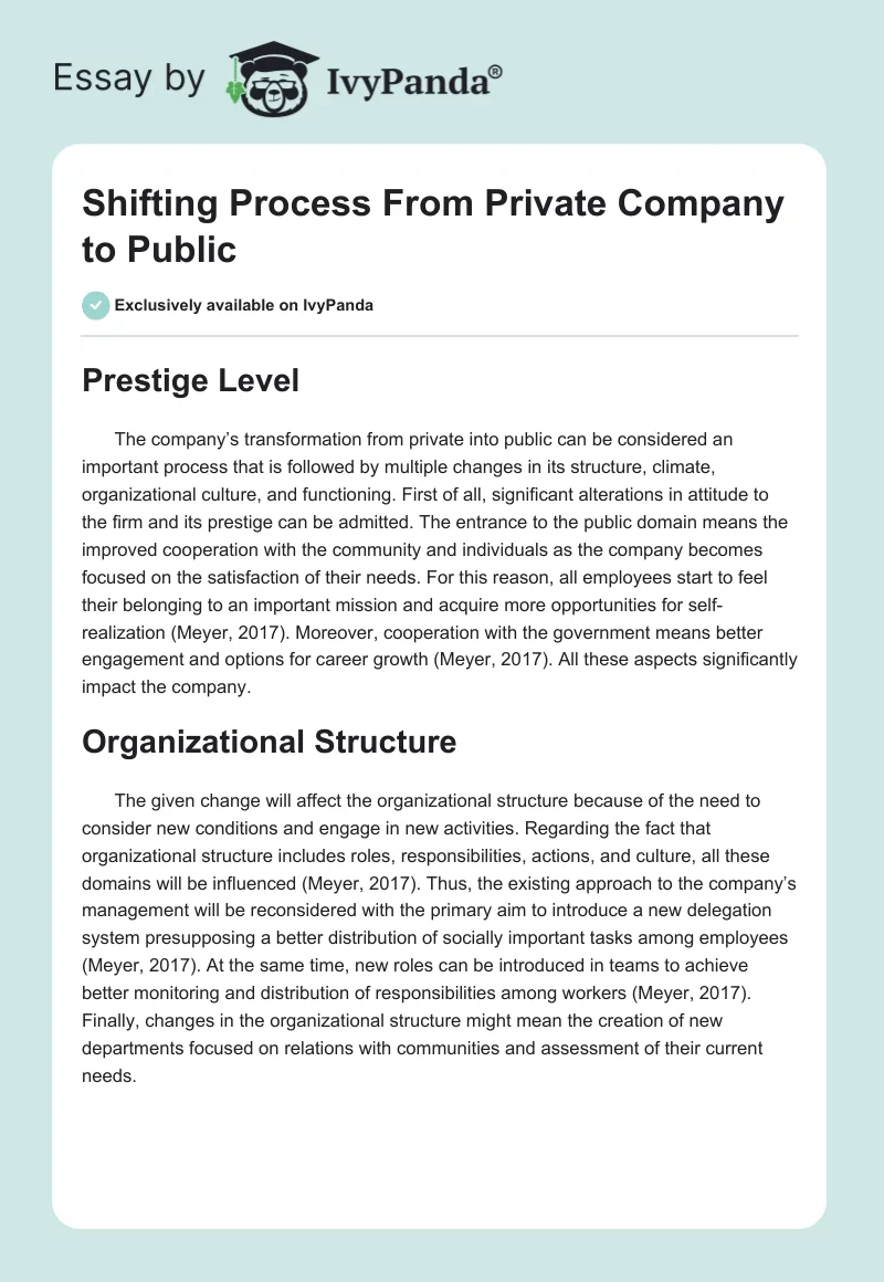 Shifting Process From Private Company to Public. Page 1