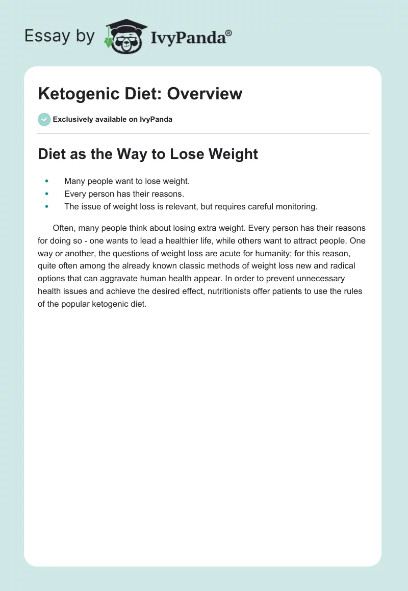 Ketogenic Diet: Overview. Page 1